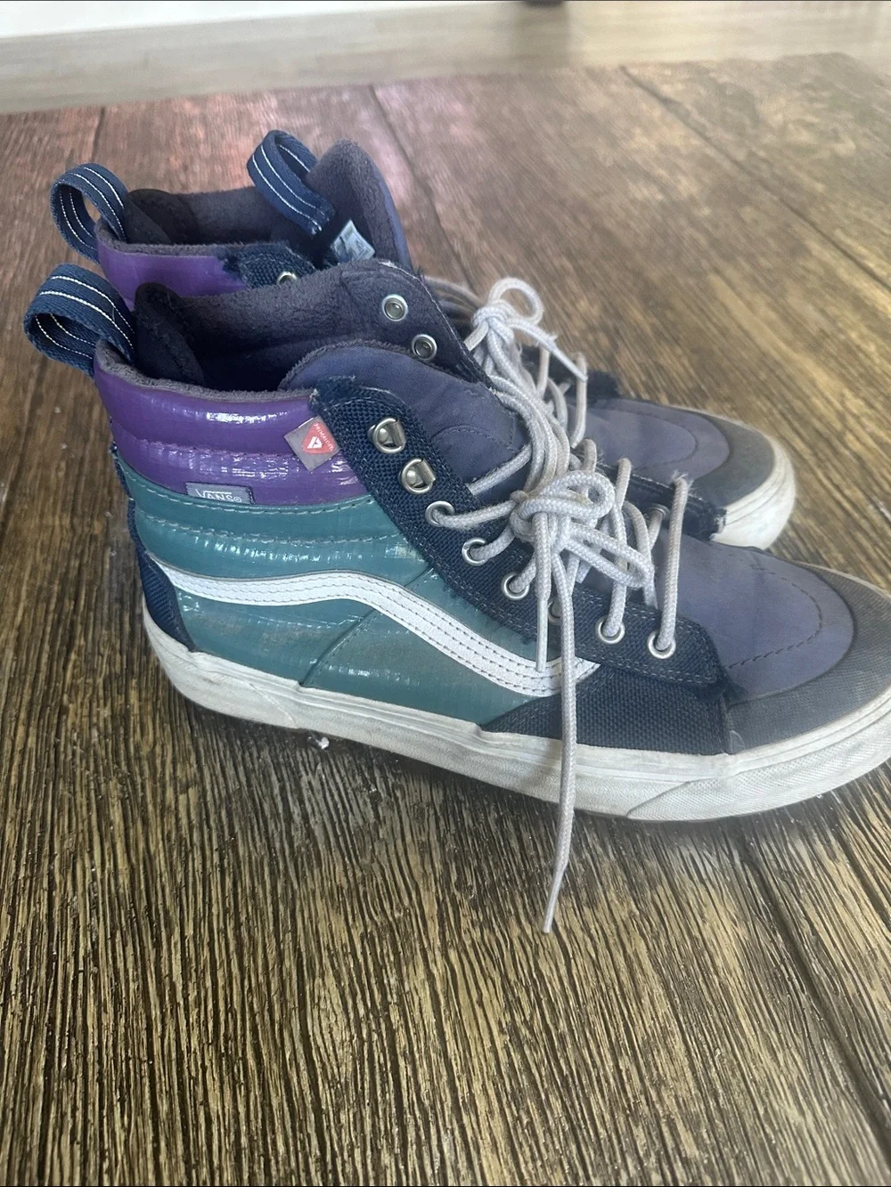 Vans High-Top Sneakers in Navy, Teal & Purple with White Stripe